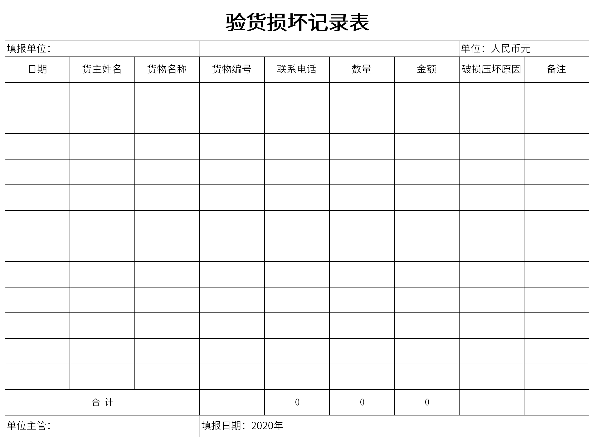 验货损坏记录表截图